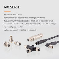 Connecteur d'aviation M8 étanche, 3, 4, 5, 6, 8 broches, pour capteur, installable sur site, avec fil de soudure, coudé droit, et assemblage de bornes à vis