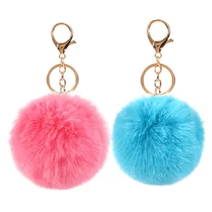 फैशन रंगीन पोम पोम फर चाबी का गुच्छा थोक 8cm लड़कियों के लिए उपहार Pompom Keychains बैग लटकन