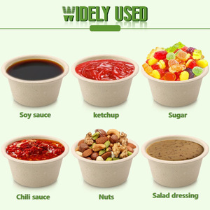 Contenants alimentaires jetables et compostables de 1 oz, 2 oz, 4 oz, en bagasse de canne à sucre biodégradable, avec couvercles, pour sauces et condiments - Product Image 2