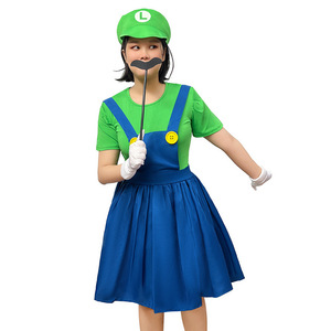 Costume Mario pour femme, robe avec chapeau, barbe, gants, salopette rouge et bleue, tenue de cosplay pour fête d'Halloween, jeu de rôle - Product Image 2