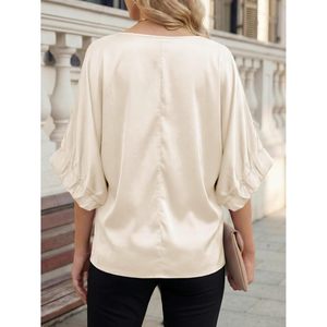 Womens Silk Satin Blouse Batwing Sleeve Loose Fit Boat Neck <b>Top</b> Work Casual Dressy Shirt 100% Silk Elastic Fabric - Product Image 3
