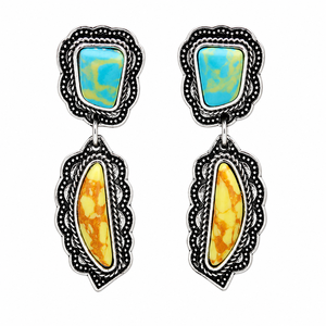 Orecchini pendenti vintage gialli, blu e verdi da donna, gioielli alla moda con contrasto di colore - Product Image 1