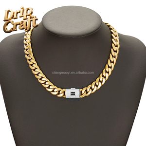 Collana a Catena Cubana Geometrica DC Drip 14G-T in Acciaio Inossidabile Placcato <span class=keywords><strong>Oro</strong></span> 14K con Ossido di Zirconio Stile Hip-hop - Product Image 2
