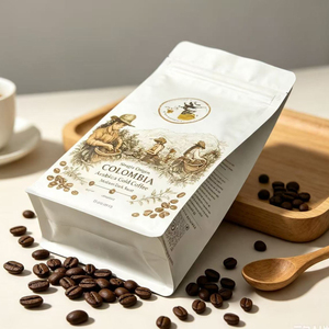ถุงกาแฟแบบตั้งได้พิมพ์โลโก้ได้  ฐานแบน  แบบซิปล็อค  ทำจากกระดาษคราฟท์ สำหรับบรรจุเมล็ดกาแฟ - Product Image 5