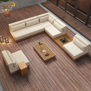 فيلا عالية الجودة فناء حديقة مقطعية على شكل L مجموعة أريكة مجموعة في الهواء الطلق خشب الساج في الفناء - Product Image 2