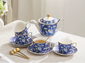 Juego de café 15 con patrón de flores de lujo europeo azul popular para el té de la tarde - Product Image 3