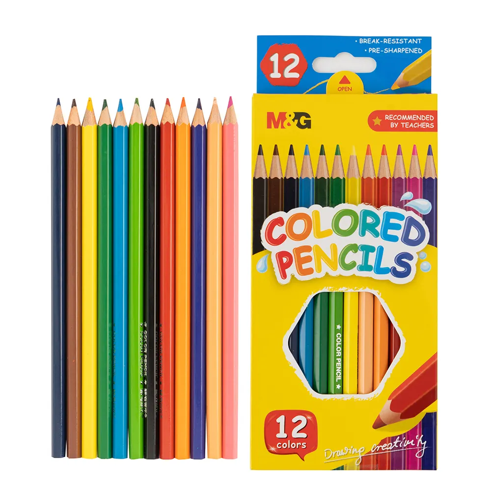M&G Hot Selling Flat Box Package Hexagon Color Pencils Set Stationery For Kids