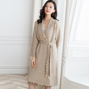 Dereng 100% Pure Wool Waist Band Edge to Edge <strong>Long</strong> <strong>Line</strong> Women Cashmere <strong>Cardigan</strong> - Product Image 4