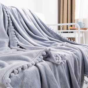 Gran oferta, manta tejida <span class=keywords><strong>con</strong></span> flecos y borlas de <span class=keywords><strong>pompones</strong></span> a cuadros de lana suave de estilo bohemio para decoración del hogar y uso en la cama, estilo liso - Product Image 3