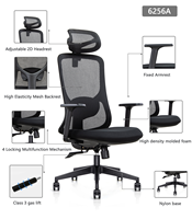 Chaise de bureau exécutive pivotante avec dossier réglable en hauteur, inclinaison verrouillable, support lombaire et roulettes en maille
