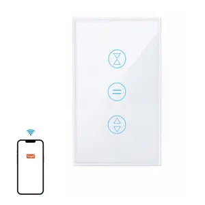 Tempered Glass Panel US Standard Tuya Wifi Smart Curtain Switch With Alexa Google Home Voice Control and Backlight Function