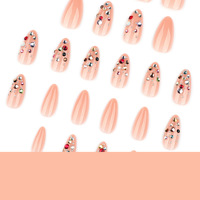 Faux ongles à presser multicolores en strass, forme stiletto moyenne, effet diamant, faits main, réutilisables, en acrylique, scintillants