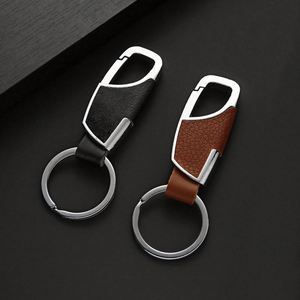 Custom Logo Metal Key Chains Waist Hanging Keychains Key Holder Men Best Gift Keyring Real Pebbled Leather Keychain - Product Image 2