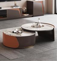 Ensemble de table basse ronde en bois blanc moderne avec tiroirs, meuble TV et table centrale avec rangement pour salon