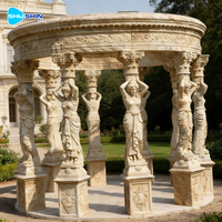 Gazebo de jardin extérieur en marbre blanc de grande taille avec sculpture, design européen moderne, construction durable, ornements de jardin