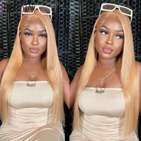 Perruque Lace Front Wig Remy lisse 13x4, cheveux indiens blond miel, transparent Full HD