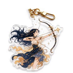 Llavero de acrílico personalizado OEM de fábrica con signo zodiacal Sagitario, colgante de Arquero y <span class=keywords><strong>Doncella</strong></span>, cierre dorado, regalo de cumpleaños al por mayor - Product Image 1