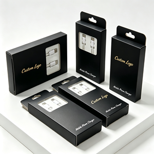 Boîte rigide pour chargeur de téléphone portable avec logo personnalisé, fenêtre transparente, impression dorée, emballage pliable en papier haut de gamme pour câble USB - Product Image 4