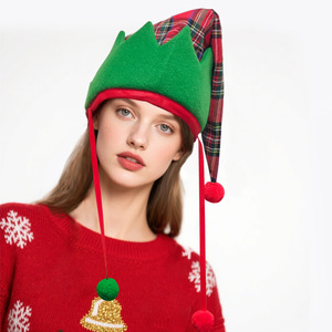Gorro Navideño Luling Yaoyao, Talla Única, Rojo y Verde, con Pompón, Diseño a Cuadros, para Disfraces, Fiestas y Regalos - Product Image 1
