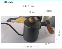 Bouilloire à café en acier inoxydable de 350 ml avec bec verseur, isolation, poignée en bois, pour café filtre