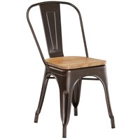 Chaise de salle à manger en métal pour l'intérieur avec dossier argenté et siège en bois naturel