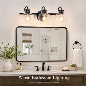 Modern 3 <b>Light</b> Bathroom Vanity Wall <b>Light</b> Matte Black Clear Glass Shade E26 Mirror <b>Sconce</b> OEM ODM Factory - Product Image 4
