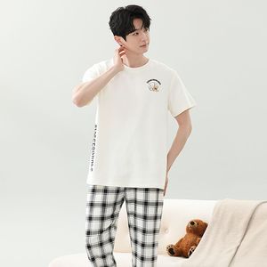 Pantaloni estivi di buona qualità <span class=keywords><strong>in</strong></span> <span class=keywords><strong>cotone</strong></span> <span class=keywords><strong>da</strong></span> <span class=keywords><strong>uomo</strong></span> con <span class=keywords><strong>pigiama</strong></span> a maniche corte semplici pigiami Casual rilassati e comodi possono essere indossati all'aperto - Product Image 3