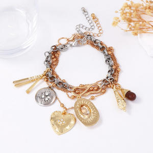 À la mode rétro lumière luxe multicouche chaîne empilable alliage coeur géométrique pendentif Bracelet - Product Image 3