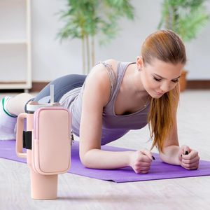 Double Layer Tall Water Bottle Carrier <strong>Bag</strong> for Stanley 40oz with Phone Pocket Zipper Pocket <strong>Large</strong> Capacity Fiber Cup Holder - Product Image 6