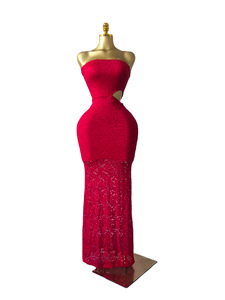 Vestido Maxi de Encaje sin Tirantes para Mujer - Vestido Formal Ajustado con Encaje Floral Rojo, Vestidos de Moda para Mujer - Product Image 2