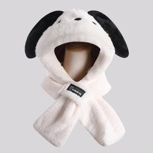Ensemble chapeau et écharpe en peluche à longues oreilles de chiot mignon, intégré, pour femmes, automne-hiver, amincissant le visage, chaud, 2 en 1, chapeau Lei Feng - Product Image 5