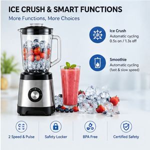 Nueva Licuadora de Mesa Eléctrica Automática de 350-1800W y 5 Velocidades, Vaso de Vidrio de 1.5L, Carcasa de Acero Inoxidable, para Preparar Smoothies - Product Image 5