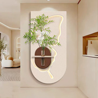 Décoration murale moderne en pierre de grès 3D avec papillon, peinture décorative, hydroponie, plante verte, lumière LED