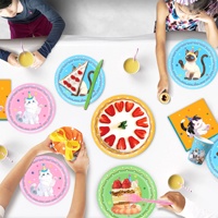 Ensemble de décoration d'anniversaire sur le thème du chat, avec assiettes en papier, bannières, ballons et vaisselle jetable, pour une fête amusante et mignonne