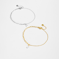 Pabrik FUAMAY Langsung, Gelang Rantai Paperclip Perak 925 Berlapis Emas 18K/Rhodium dengan Batu Solitaire Bulat/Pir/Oval/CZ, Grosir