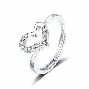 Bague ajustable inspirée du cœur, finition argentée, style moderne minimaliste, bague ouverte ajustable, bijoux de mode - Product Image 1