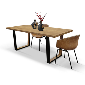 Gabriele Fixed Dining <b>Table</b> Rustic <b>Oak</b> Melamine <b>Top</b> Metal Base Internal Use - Product Image 5