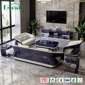 Collection de canapés et causeuses de luxe haut de gamme style <span class=keywords><strong>Bugatti</strong></span>, en cuir bleu profond et crème, mobilier sur mesure complet pour toute la maison - Product Image 1