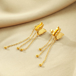 Korean 316L Stainless Steel 14k 18k Pvd Gold Plated Butterfly High Quality Jewelry Fashion <b>Tassel</b> Drop Gold <b>Earrings</b> for Women - Product Image 5