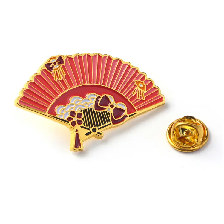 Custom soft enamel red Chinese fan gold enamel pins lot