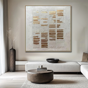 Grande <span class=keywords><strong>Peinture</strong></span> Murale <span class=keywords><strong>Abstraite</strong></span> Minimaliste Wabi Sabi en Plâtre Beige Doré Peinte à la Main sur Toile pour <span class=keywords><strong>Galerie</strong></span> Domestique - Product Image 2