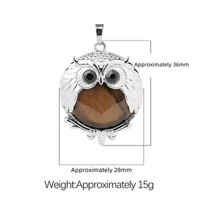 Ciondolo a Forma di Gufo in Argento con Pietra Naturale, Charm Rotondo in Cristallo Curativo per Creazione di Gioielli - Product Image 6