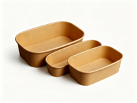 Bol en papier kraft carré vintage écologique Eco Earth avec couvercle, micro-ondable, jetable, pour camping, à emporter, pour salade