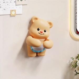 Soporte de plástico duradero con forma de oso, semimanual, para peine de baño, gancho de pared para inodoro y lavabo pequeño - Product Image 1