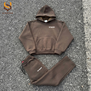 Conjunto de Sudadera con Capucha y Pantalones de Pierna Recta de Felpa Francesa Gruesa con Logotipo Pequeño Personalizado, Corte Holgado, Ropa Deportiva Urbana para Hombre - Product Image 2