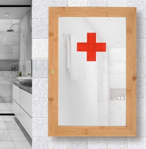 Botiquín de primeros auxilios de bambú <span class=keywords><strong>natural</strong></span> moderno, botiquín de hospital montado en la pared para sala de estar, cocina, taller, dormitorio, almacenamiento - Product Image 6