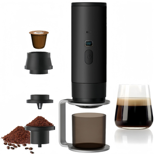 Cafetière Voyage Camping Machine à Café Portable 3-en-1 - Compatible Capsules Petites/Grandes Et Café Moulu - Recharge USB-C - Pour Bureau, Voiture, Maison (Noir) Machine à Café Compatible Nespresso