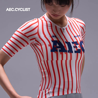 Maillot de cyclisme VTT AEC.CYSLIST 2026 été léger, séchage rapide, anti-humidité, rayé rouge et bleu