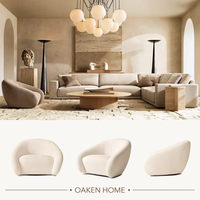 Fauteuil d'appoint pivotant OAKEN moderne en bouclette, fauteuil de salon incurvé et rembourré, fauteuil de détente rotatif rond