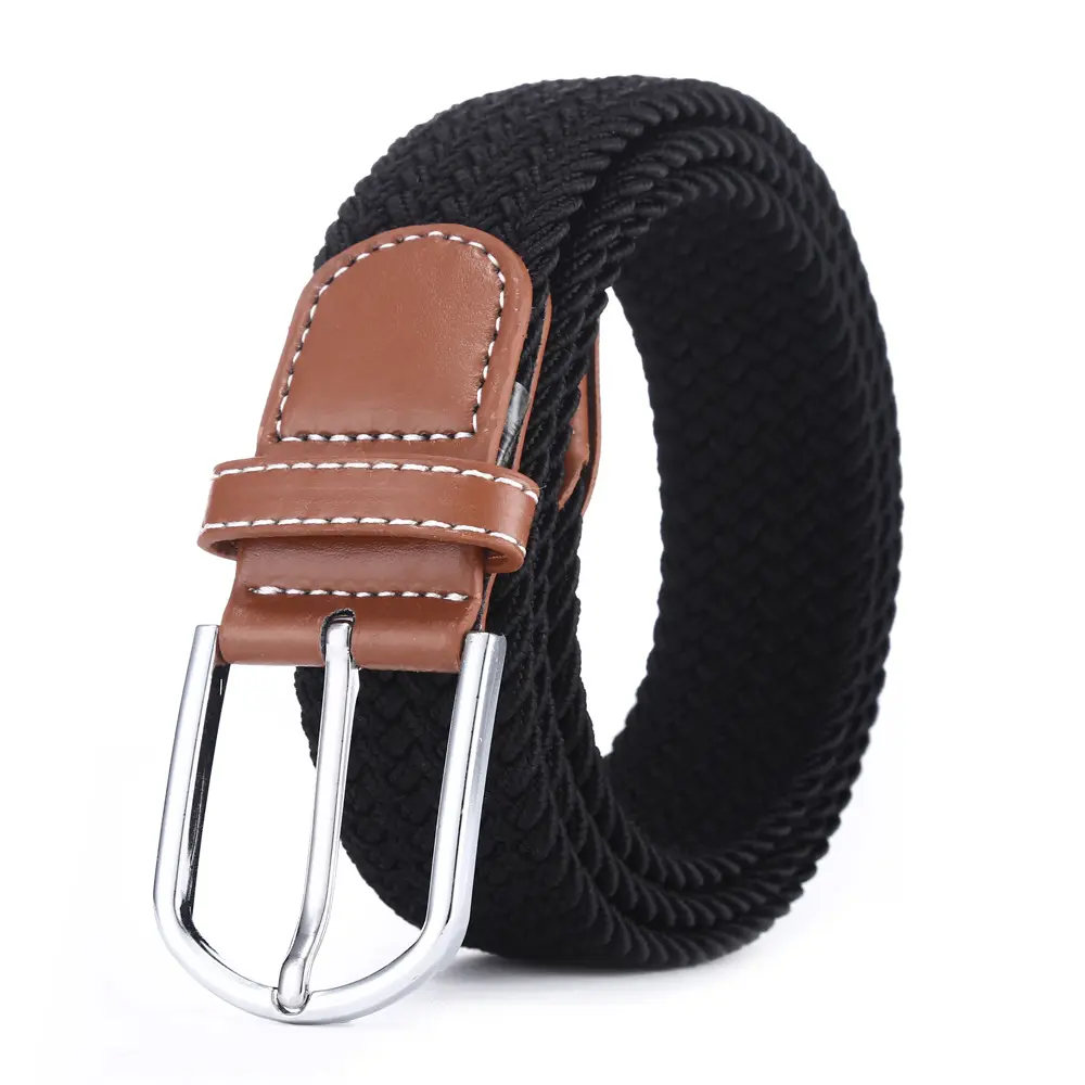 Braided Elastic Belt Stretch Woven Belt for Jeans Unisex Casual Fit Steel Buckle Fabric Custom Logo Knitted Belt